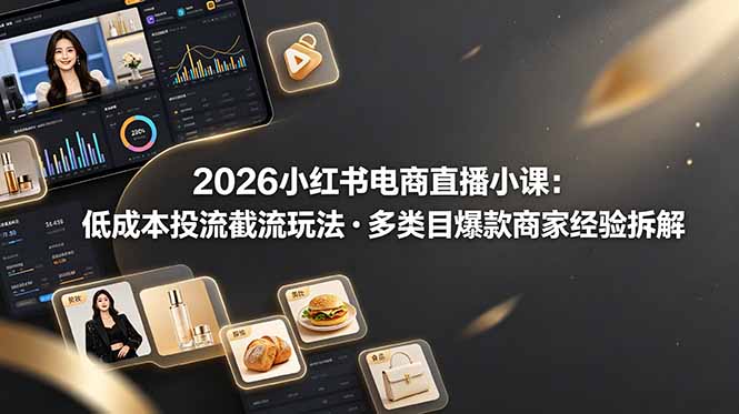2026小红书电商直播小课，低成本投流截流玩法，多类目爆款商家经验完整拆解教学-宝藏屋创业网