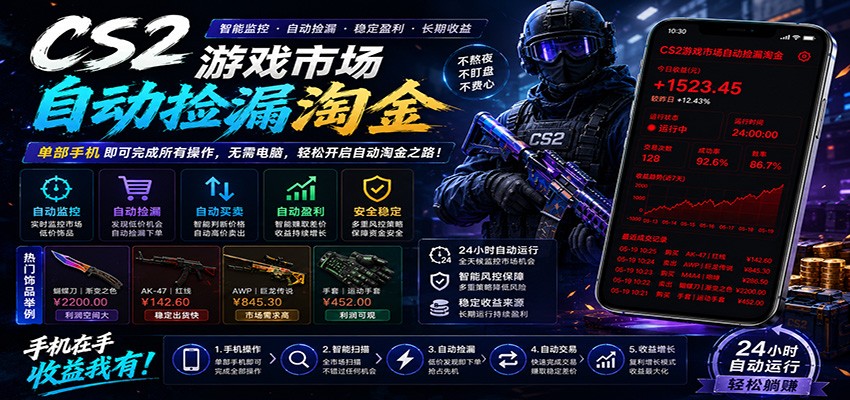CSGO挂机捡漏项目通过利用游戏饰品交易机制，结合薄凉软件辅助捡漏，实现盈利-宝藏屋创业网
