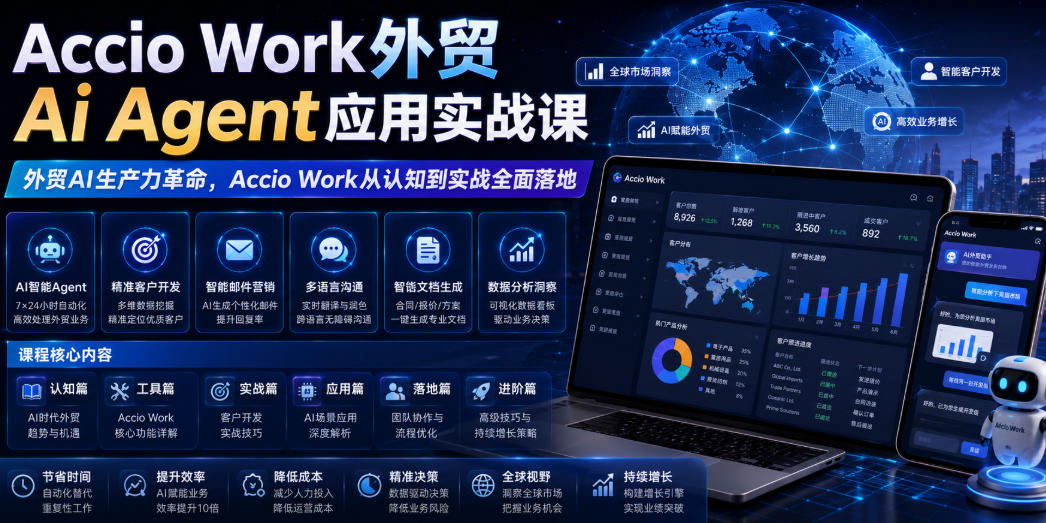 Accio Work外贸Ai Agent应用实战课，外贸AI生产力革命，Accio Work从认知到实战全面落地-宝藏屋创业网