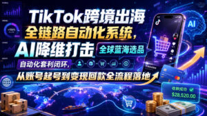 TikTok跨境出海全链路自动化系统,AI降维打击全球蓝海选品自动化套利闭环,从账号起号到变现回款全流程落地(2026年7月)-宝藏屋创业网