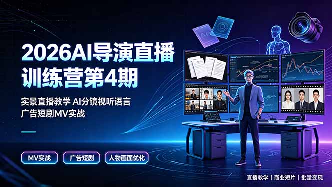 2026AI导演直播训练营第4期，实景直播教学AI分镜视听语言，广告短剧MV实战，解决人物画面崩坏痛点-宝藏屋创业网