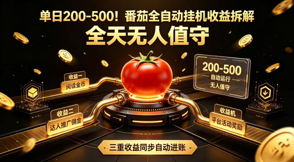 单日200-500！番茄全自动挂G收益拆解，全天无人值守，矩阵操作收益翻倍【揭秘】-宝藏屋创业网