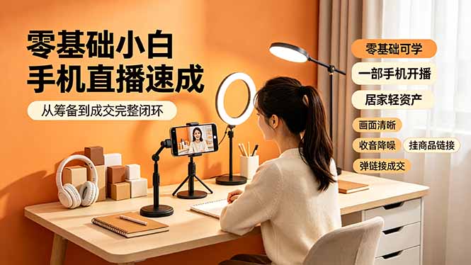 零基础小白手机直播速成，从筹备到成交完整闭环，适配苹果安卓系统，解决杂音卡顿留人难问题-宝藏屋创业网