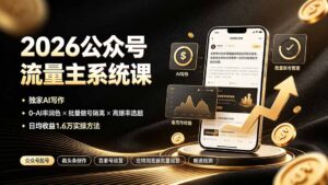 2026公众号流量主系统课:独家AI写作×0-AI率润色×批量做号隔离×高爆率选题,日均收益1.6万实操方法-宝藏屋创业网