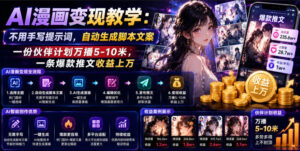 AI漫画变现教学:不用手写提示词,自动生成脚本文案,一份伙伴计划万播5-10米,一条爆款推文收益上W-宝藏屋创业网