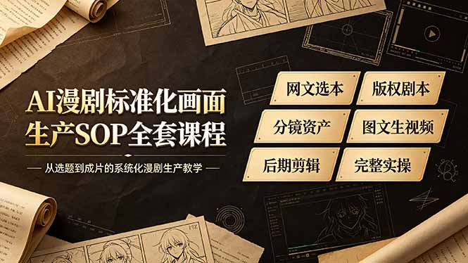 AI漫剧标准化画面生产SOP全套课程，网文选本版权剧本分镜资产全覆盖，图文生视频后期剪辑完整实操教学-宝藏屋创业网