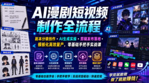 AI漫剧短视频制作全流程|剧本分镜创作・AI生成实操・剪辑发布落地・模板化高效量产,零基础手把手实战课-宝藏屋创业网