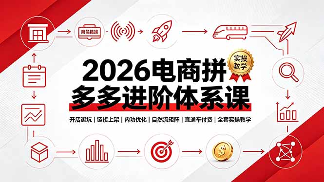 2026电商拼多多进阶体系课，开店避坑，链接上架，内功优化，自然流矩阵｜直通车付费｜全套实操教学-宝藏屋创业网