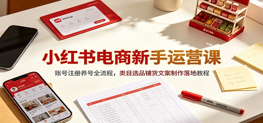 小红书电商新手运营课：账号注册养号全流程，类目选品铺货文案制作落地教程-宝藏屋创业网