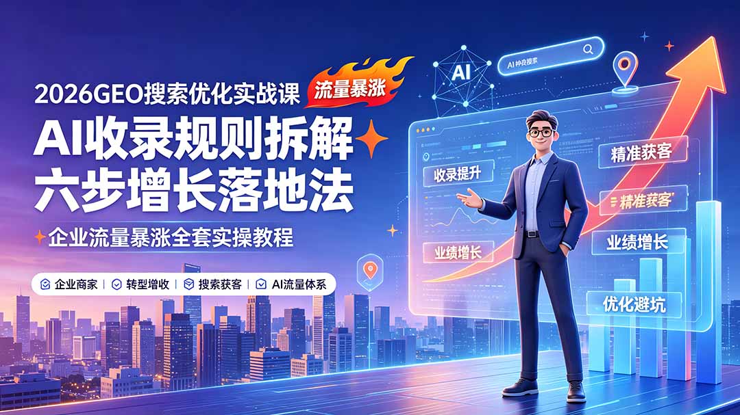 2026GEO搜索优化实战课：AI收录规则拆解｜六步增长落地法｜企业流量暴涨全套实操教程-宝藏屋创业网