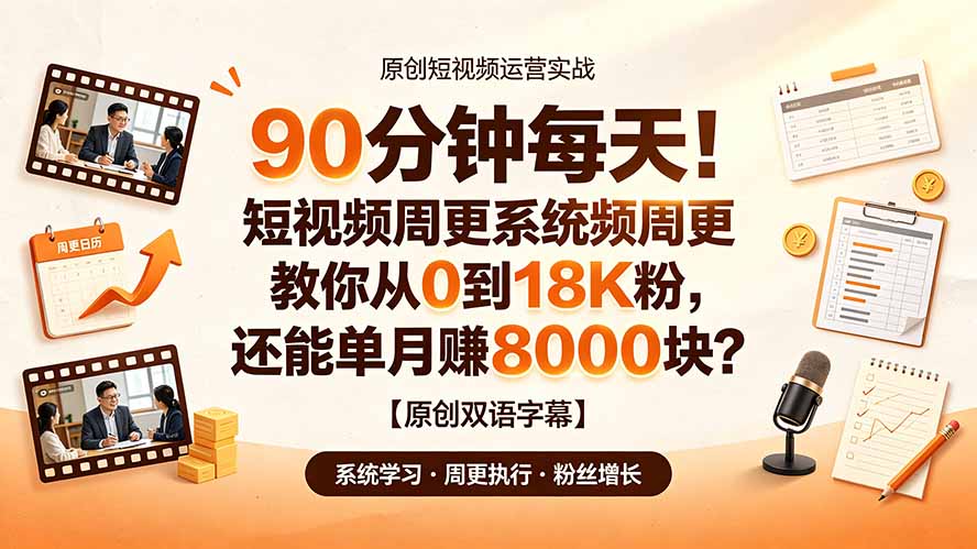 90 分钟每天！短视频周更系统教你从 0 到 18K 粉，还能单月赚 8000 块？【原创双语字幕】-宝藏屋创业网