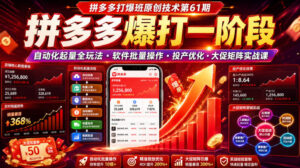拼多多打爆班原创技术第61期,拼多多爆打一阶段,自动化起量全玩法・软件批量操作・投产优化・大促矩阵实战课-宝藏屋创业网