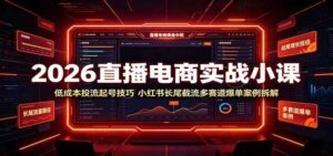 2026直播电商实战小课:低成本投流起号技巧,小红书长尾截流多赛道爆单案例拆解-宝藏屋创业网