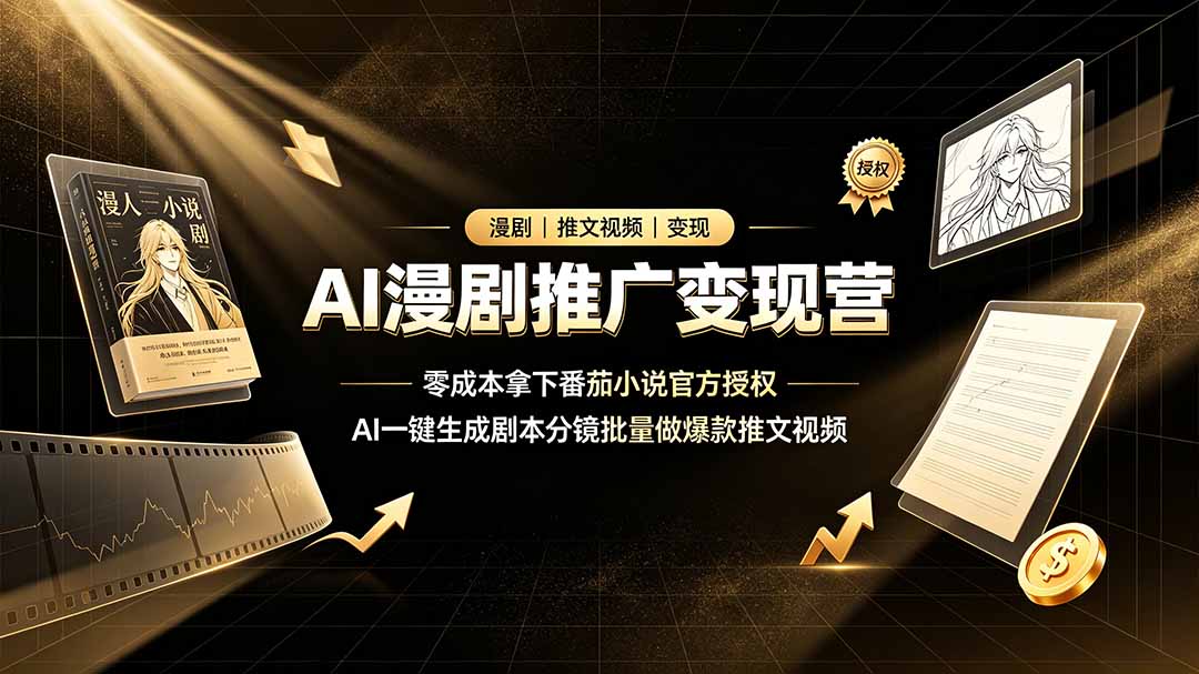 AI漫剧推广变现营，零成本拿下番茄小说官方授权，AI一键生成剧本分镜批量做爆款推文视频-宝藏屋创业网