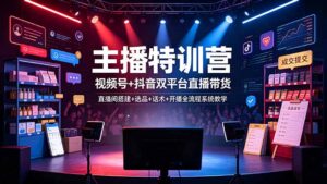 主播特训营:视频号+抖音双平台直播带货,直播间搭建+选品+话术+开播全流程系统教学-宝藏屋创业网