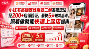 小红书高确定性爆款二创实操玩法,经200+店铺验证,最快5天破冷启动,照着做就能快速上起店指南-宝藏屋创业网