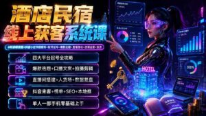 酒店民宿线上获客系统课：6年讲师亲授×抖音小红书视频号×账号起号×爆款选题×直播落地×店铺运营×投流-宝藏屋创业网