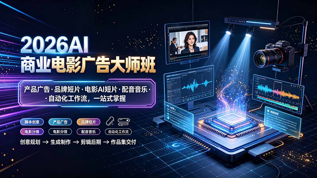 2026AI商业电影广告大师班：产品广告·品牌短片·电影AI短片·配音音乐·自动化工作流，一站式掌握-宝藏屋创业网