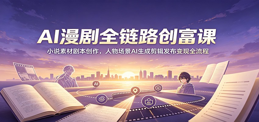 AI漫剧全链路创富课：小说素材剧本创作，人物场景AI生成剪辑发布变现全流程-宝藏屋创业网