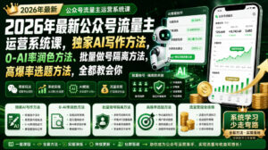 2026年最新公众号流量主运营系统课,独家AI写作方法,0-AI率润色方法、批量做号隔离方法、高爆率选题方法,全都教会你-宝藏屋创业网