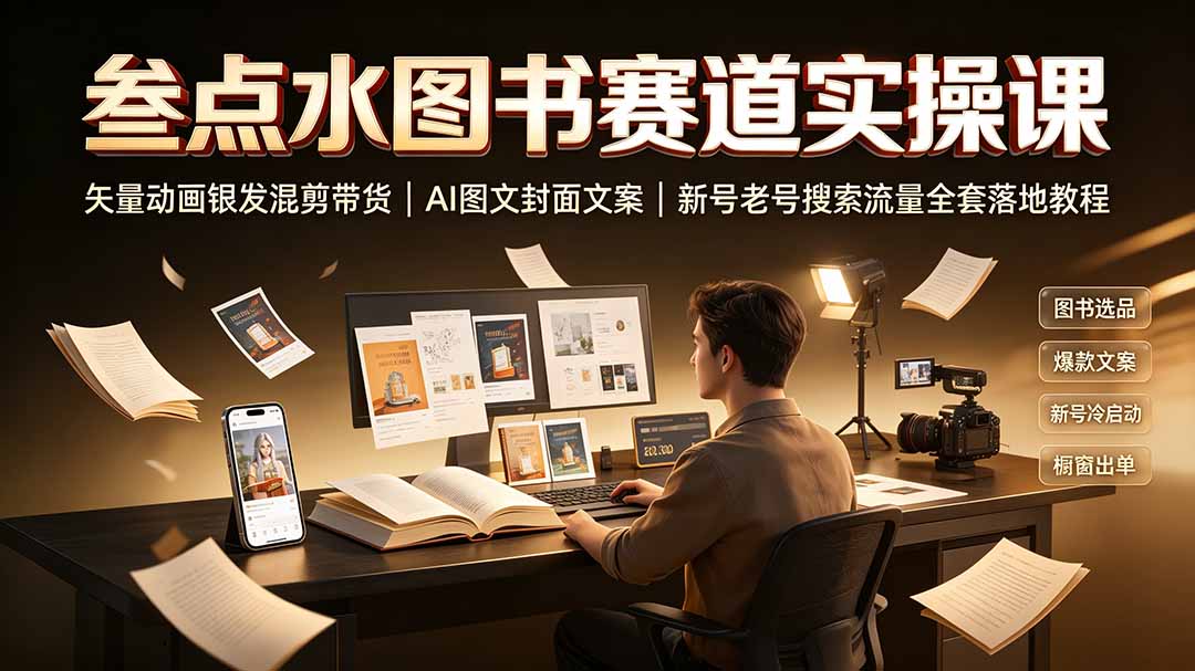 叁点水图书赛道实操课｜矢量动画银发混剪带货，AI图文封面文案，新号老号搜索流量全套落地教程-宝藏屋创业网
