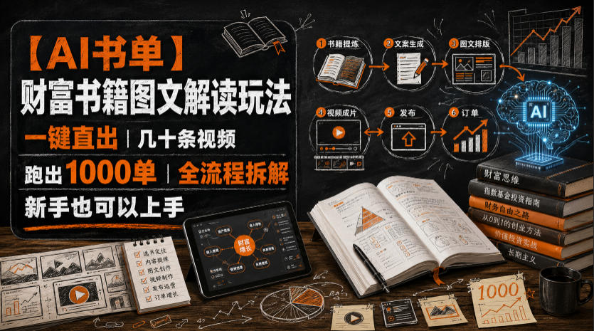【AI书单】财富书籍图文解读玩法，一键直出，几十条视频，跑出1000单，全流程拆解，新手也可以上手-宝藏屋创业网