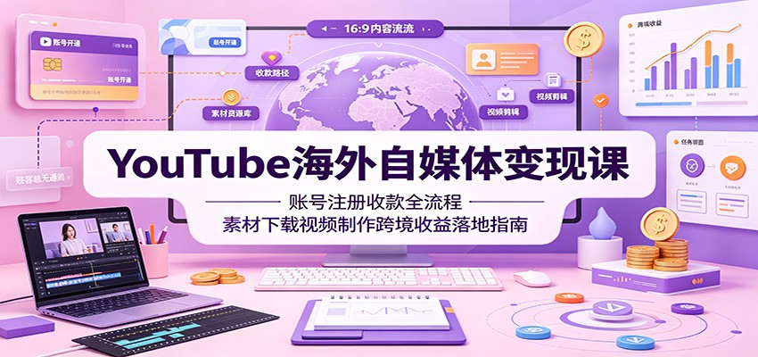 YouTube海外自媒体变现课：账号注册收款全流程，素材下载视频制作跨境收益落地指南-宝藏屋创业网
