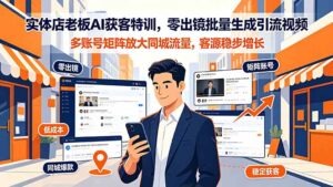 实体店老板AI获客特训,零出镜批量生成引流视频,多账号矩阵放大同城流量,客源稳步增长-宝藏屋创业网