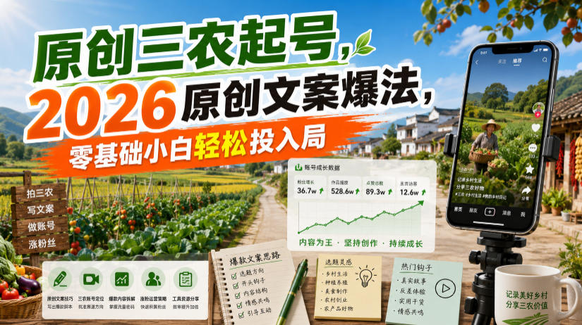 原创三农起号，2026原创文案爆法，零基础小白轻松投入局-宝藏屋创业网