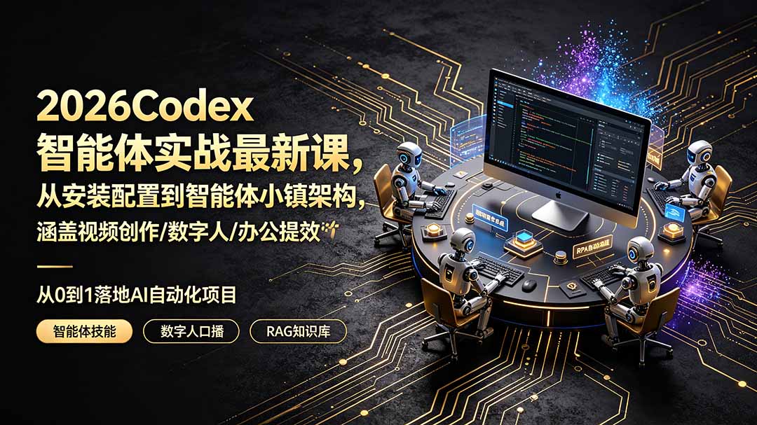 2026Codex智能体实战最新课，从安装配置到智能体小镇架构，涵盖视频创作/数字人/办公提效全技能-宝藏屋创业网