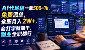 AI代写稿一单500~1k,免费派单,全职月入2W+,会打字就能干,副业全职都行【揭秘】-宝藏屋创业网