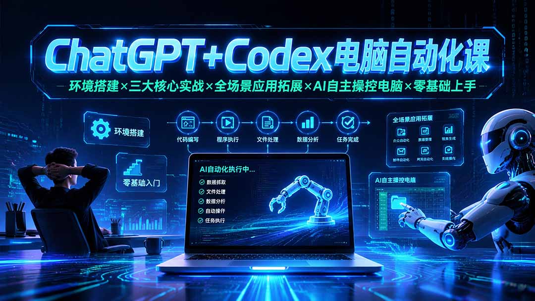 ChatGPT+Codex电脑自动化课：环境搭建×三大核心实战×全场景应用拓展×AI自主操控电脑×零基础上手-宝藏屋创业网
