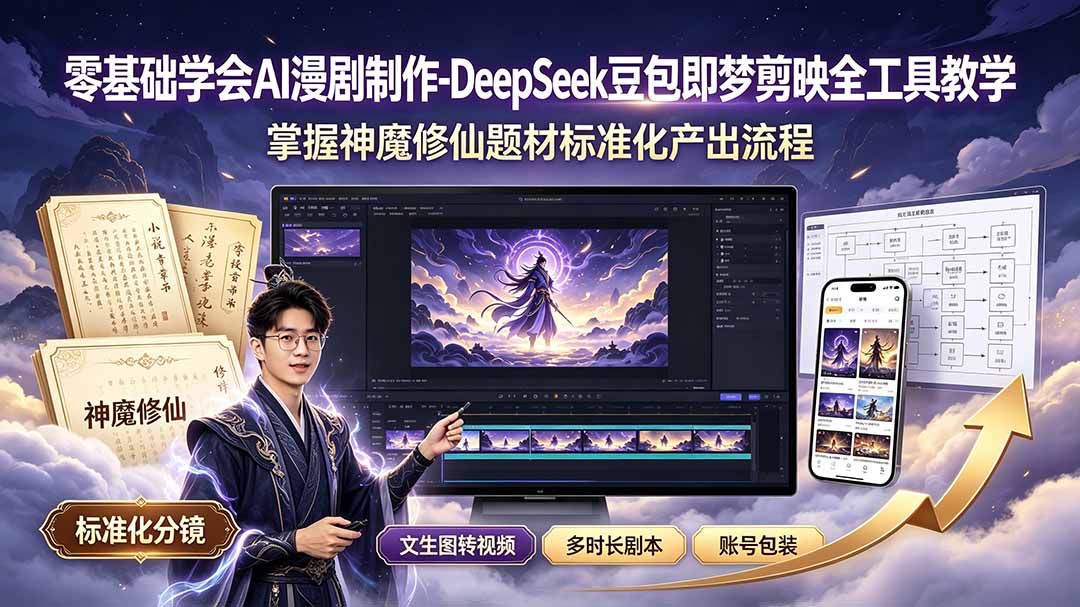零基础学会AI漫剧制作-DeepSeek豆包即梦剪映全工具教学，掌握神魔修仙题材标准化产出流程-宝藏屋创业网