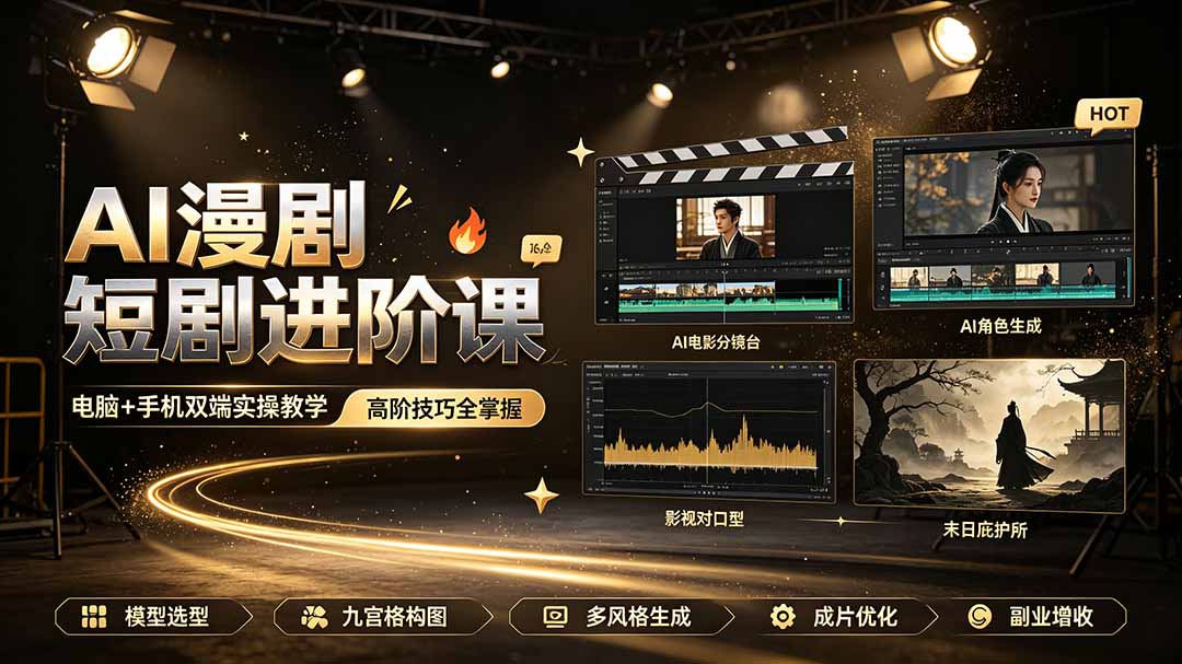 图片[2]-AI漫剧短剧进阶课｜电脑+手机双端实操教学｜影视剧对口型人物吃瓜×解压末日庇护所全程讲解，高阶技巧全掌握-宝藏屋创业网