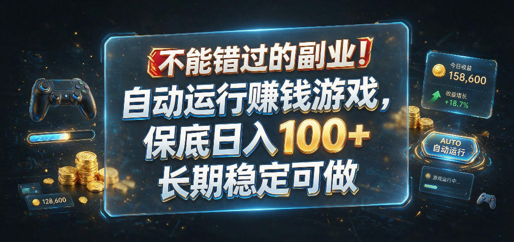 不能错过的副业！自动运行賺钱游戏，保底日入100+，长期稳定可做【揭秘】-宝藏屋创业网