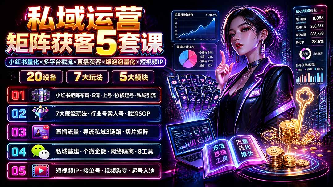 图片[2]-私域运营矩阵获客5套课：小红书量化×多平台截流×直播获客×绿泡泡量化×短视频IP×20设备×7大玩法-宝藏屋创业网