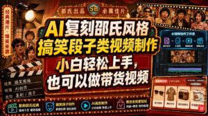 AI复刻邵氏风格搞笑段子类视频制作,小白轻松上手,也可以做带货视频-宝藏屋创业网