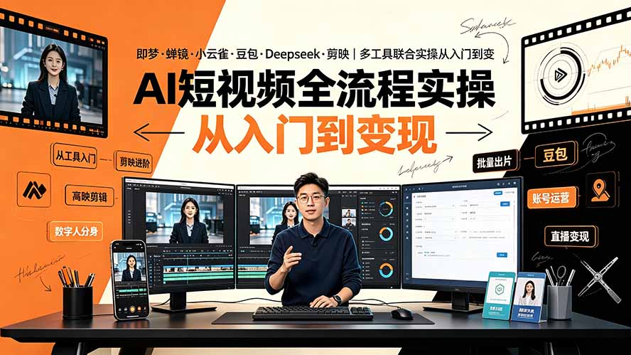 AI短视频全流程实操：即梦·蝉镜·小云雀·豆包·Deepseek·剪映｜多工具联合实操从入门到变现-宝藏屋创业网