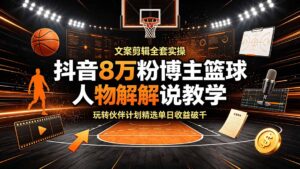 抖音8万粉博主篮球人物解说教学,文案剪辑全套实操,玩转伙伴计划精选单日收益破千-宝藏屋创业网