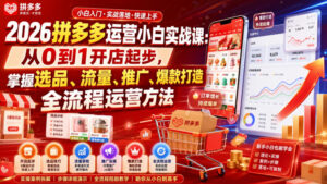 2026拼多多运营小白实战课:从0到1开店起步,掌握选品、流量、推广、爆款打造全流程运营方法-宝藏屋创业网
