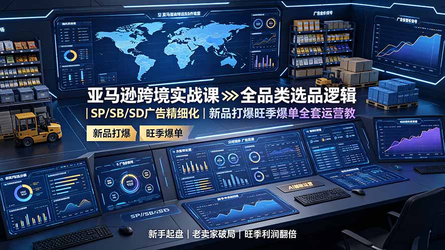 亚马逊跨境实战课：全品类选品逻辑｜SP/SB/SD广告精细化｜新品打爆旺季爆单全套运营教程-宝藏屋创业网