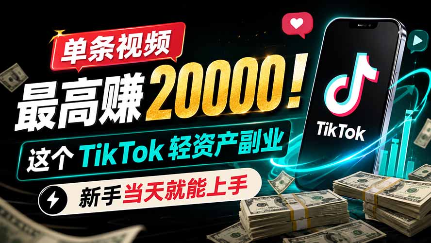 单条视频最高赚 20000！这个 TikTok 轻资产副业，新手当天就能上手-宝藏屋创业网