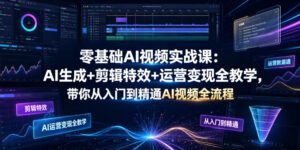 零基础AI视频实战课：AI生成+剪辑特效+运营变现全教学，带你从入门到精通AI视频全流程-宝藏屋创业网