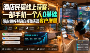 酒店民宿线上获客,一部手机一个人0基础带你做好抖音自媒体实现客户增量-宝藏屋创业网