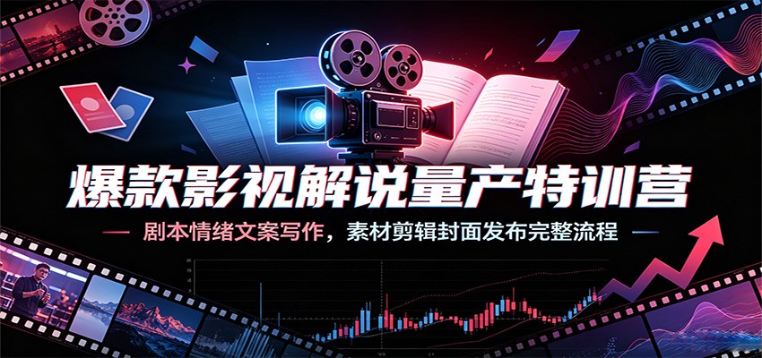 爆款影视解说量产特训营：剧本情绪文案写作，素材剪辑封面发布完整流程-宝藏屋创业网