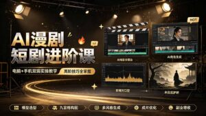 AI漫剧短剧进阶课｜电脑+手机双端实操教学｜影视剧对口型人物吃瓜×解压末日庇护所全程讲解，高阶技巧全掌握-宝藏屋创业网