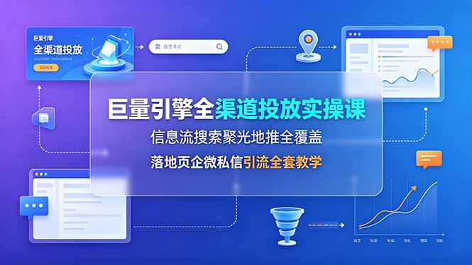 巨量引擎全渠道投放实操课，信息流搜索聚光地推全覆盖，落地页企微私信引流全套教学-宝藏屋创业网