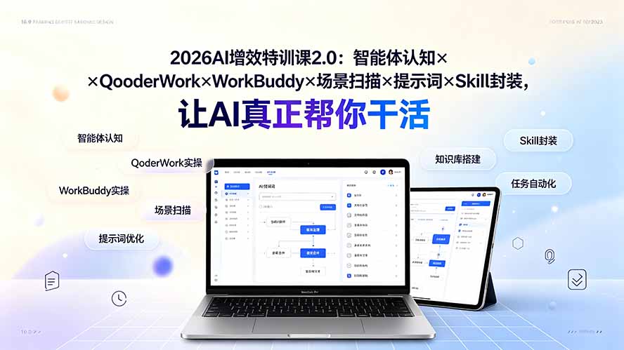 2026AI增效特训课2.0：智能体认知×QoderWork×WorkBuddy×场景扫描×提示词×Skill封装，让AI真正帮你干活-宝藏屋创业网