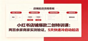 小红书店铺爆款二创特训课:两百余家商家实测验证,5天快速冷启动起店-宝藏屋创业网