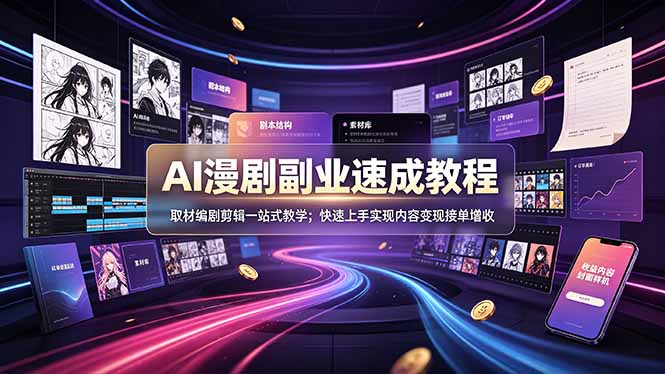 AI漫剧副业速成教程，取材编剧剪辑一站式教学；快速上手实现内容变现接单增收-宝藏屋创业网